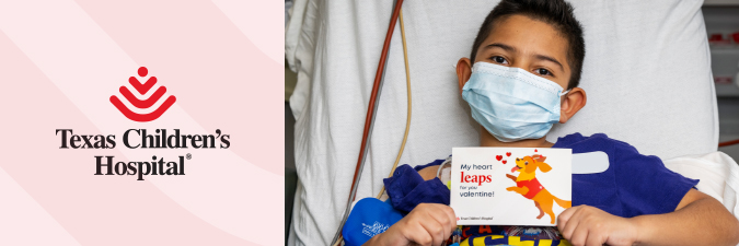 Valentine's Banner image, Texas Children's Hospital, smiling kid